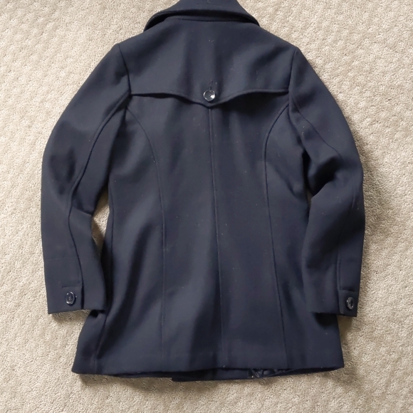 Woman's Black Wool Blend Coat, 3/4 Length, Double Breasted, Size 7, Pockets - Picture 2 of 6